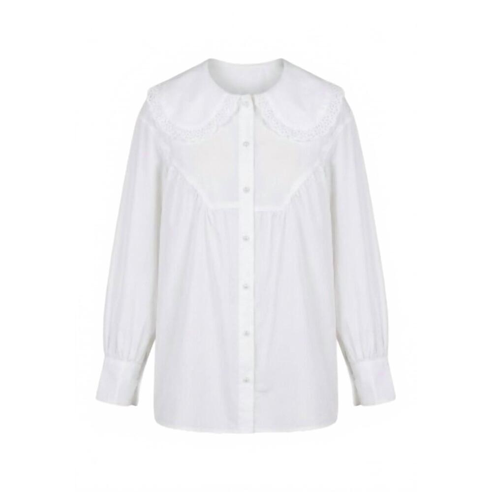 NEW P.CILL women's sweet lace collar cotton blouse in white